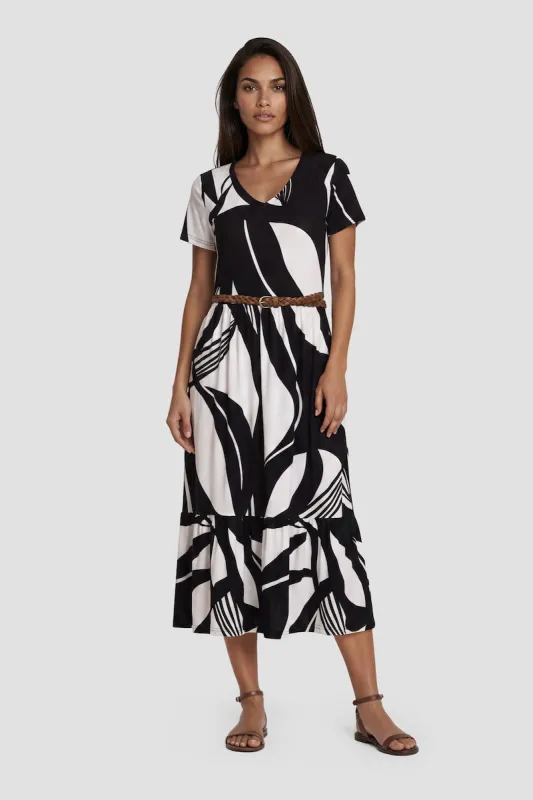 Short Sleeve Midi Dress with Belt - White made by Fairweather
