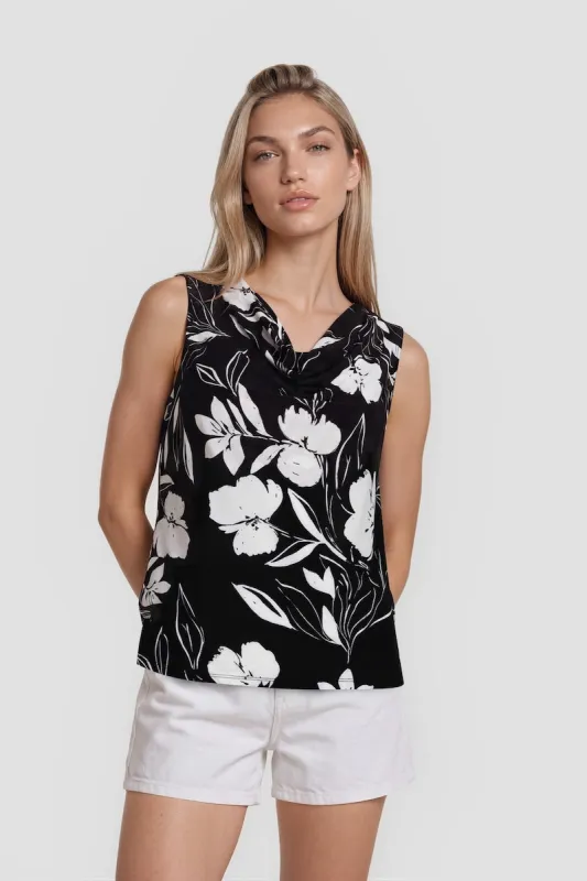 Flower Print Sleeveless Top - Black made by Fairweather