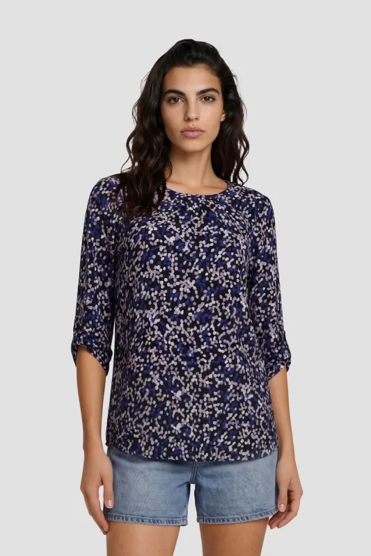 Boat Neck Flower Print Shirt - Navy made by Fairweather