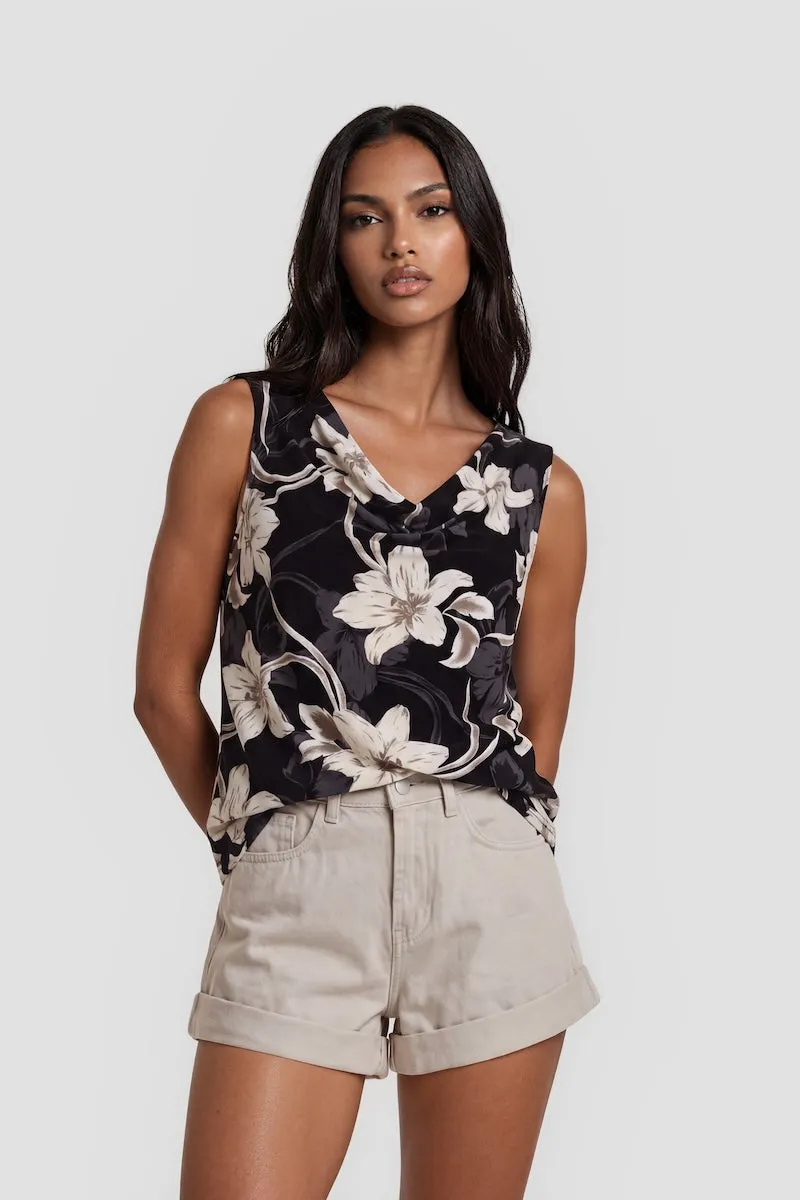 Flower Print Sleeveless Top - Black sold by Fairweather