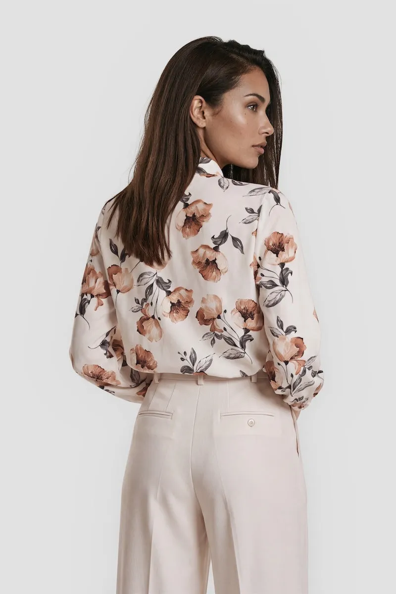 Long Sleeve Flower Print Bow-Tie Shirt - Beige sold by Fairweather product image thumbnail 2