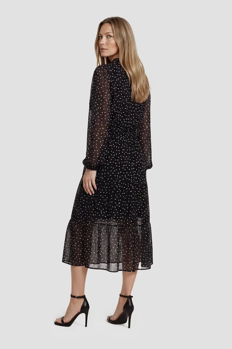 Long Sleeve Tie Up Neckline Midi Dress - Black sold by Fairweather product image thumbnail 2