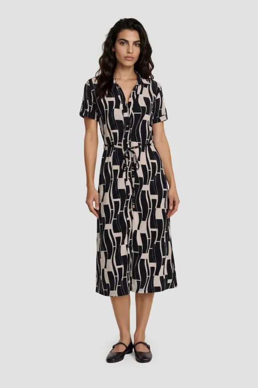 Short Sleeve Button Up Midi Dress - Black made by Fairweather