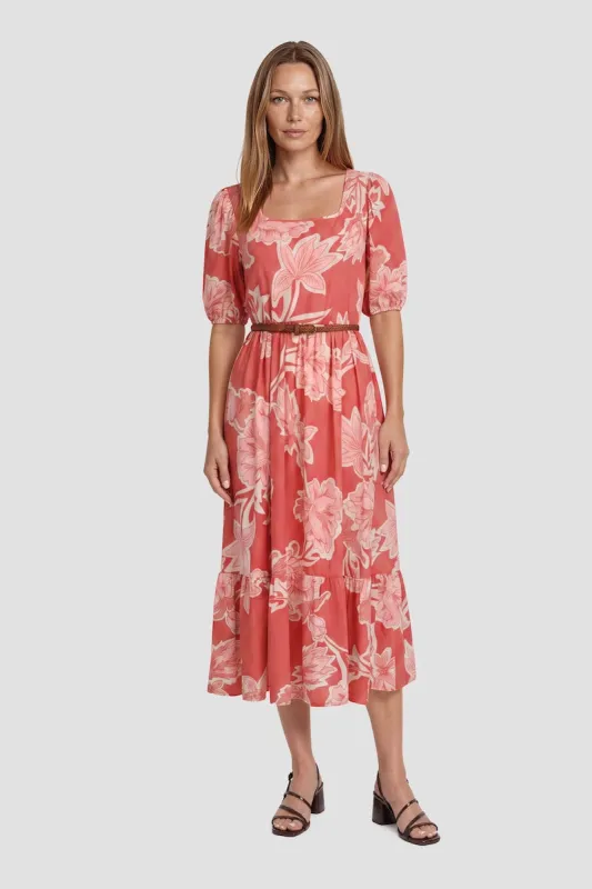Square Neck Flower Print Midi Dress - Blush made by Fairweather
