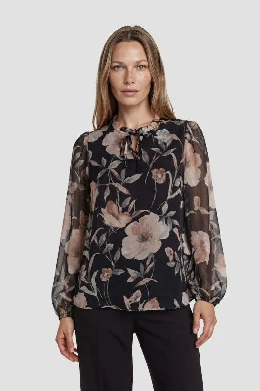 Long Sleeve Ruffle Neck Shirt - Black made by Fairweather