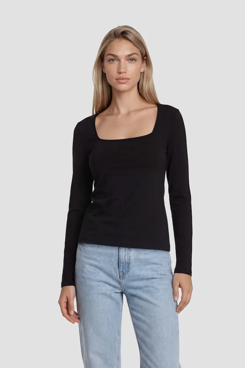 Long Sleeve Square Neck Shirt - Black sold by Fairweather