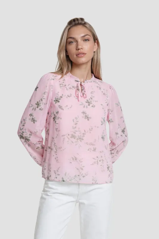 Long Sleeve Ruffle Neck Shirt - Pink made by Fairweather