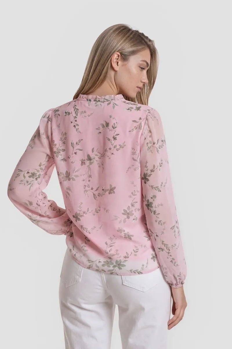Long Sleeve Ruffle Neck Shirt - Pink sold by Fairweather product image thumbnail 2