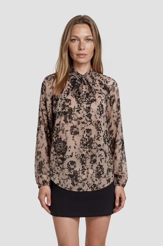 Long Sleeve Shirt With Bow - Beige made by Fairweather