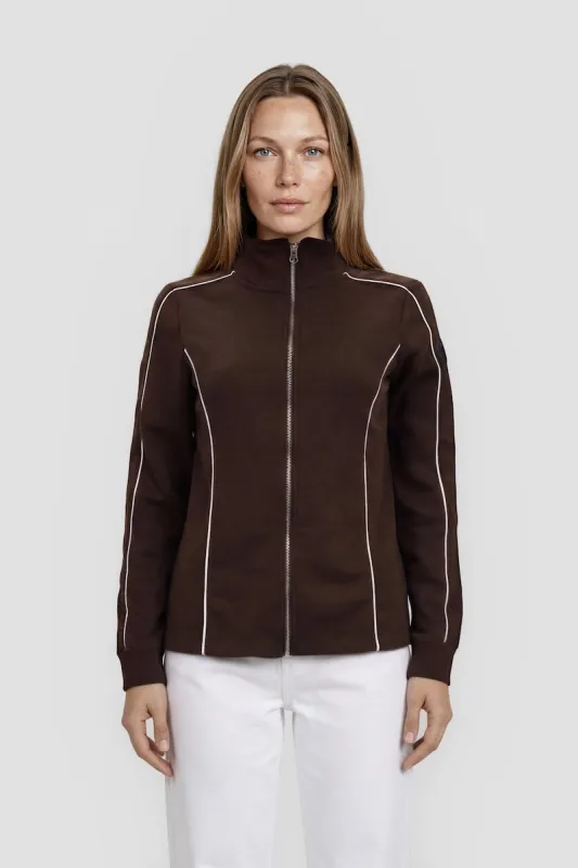 Mock Neck Zip Up Sweatshirt - Brown made by Fahrenheit