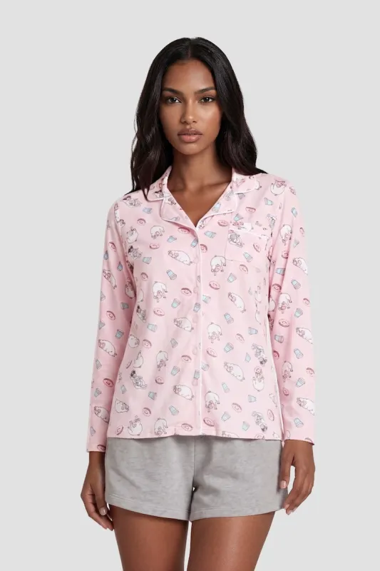 Long Sleeve Button Down Pajama Top - Pink made by Fairweather
