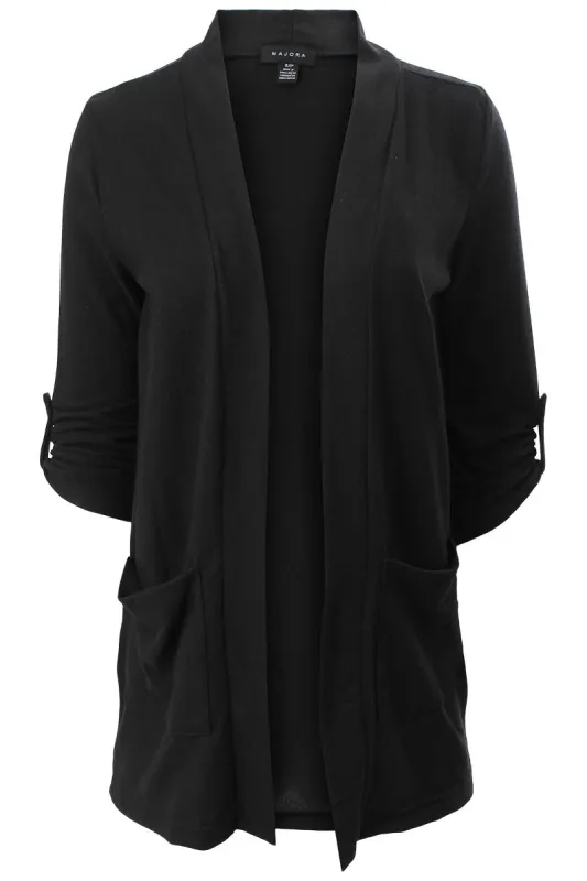 Majora Roll Up Sleeve Open Front Cardigan - Black sold by Fairweather