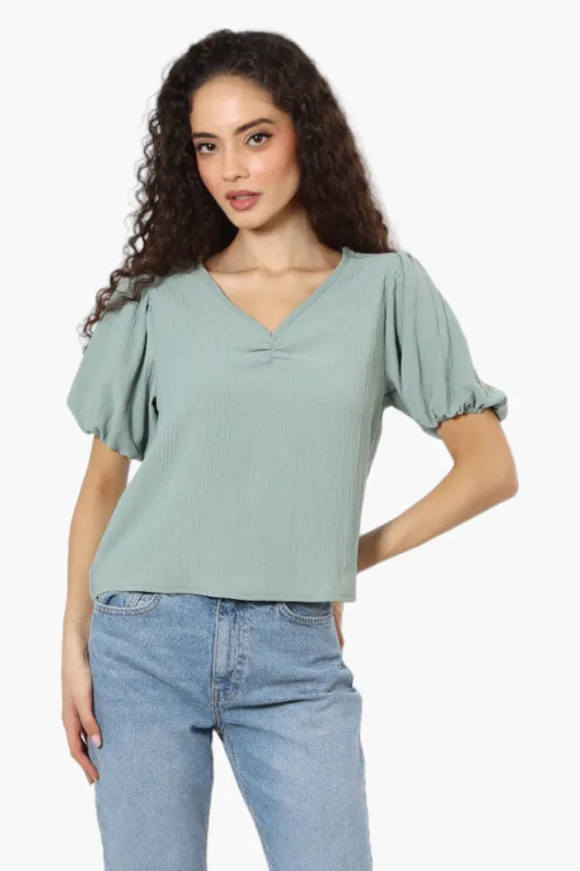 Magazine V-Neck Bell Sleeve Blouse - Mint sold by Fairweather