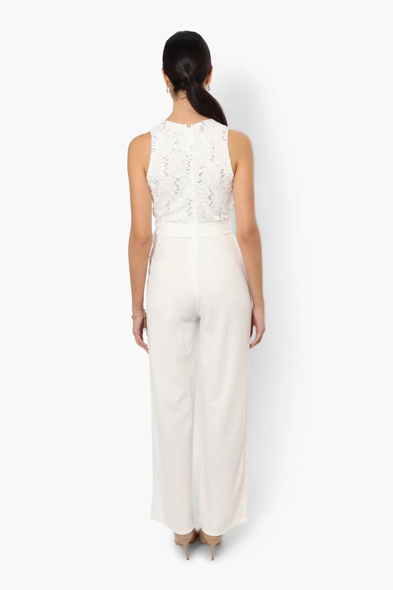Limite Belted Lace Sequin Jumpsuit - White sold by Fairweather product image thumbnail 4
