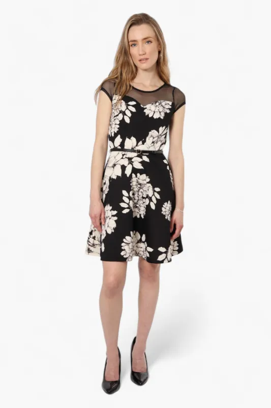 Limte Floral Belted Cap Sleeve Day Dress - Black sold by Fairweather