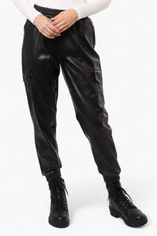 Limite Tie Waist Vegan Leather Cargo Jogger Pants - Black sold by Fairweather