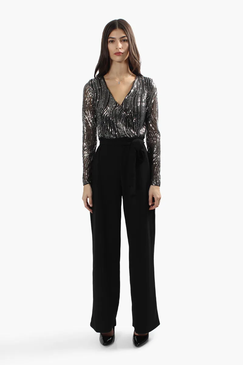 Limite Sequin Belted Long Sleeve Jumpsuit - Black sold by Fairweather
