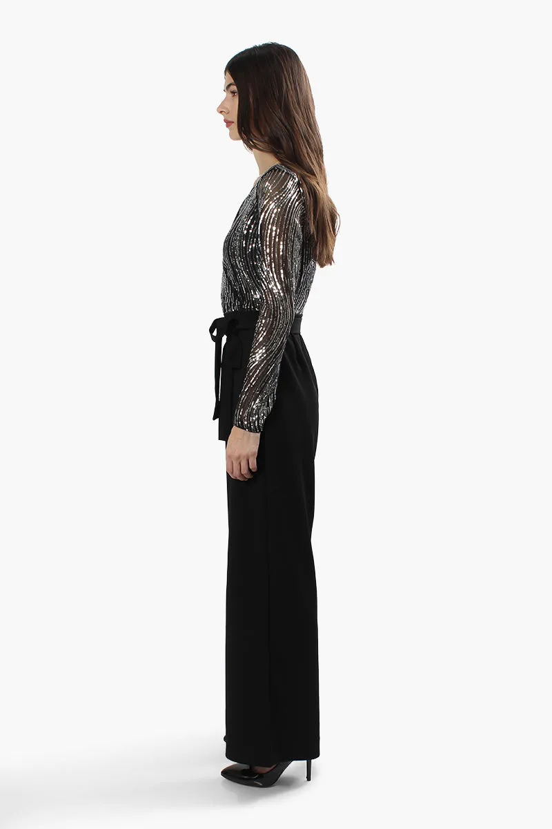 Limite Sequin Belted Long Sleeve Jumpsuit - Black sold by Fairweather product image thumbnail 3