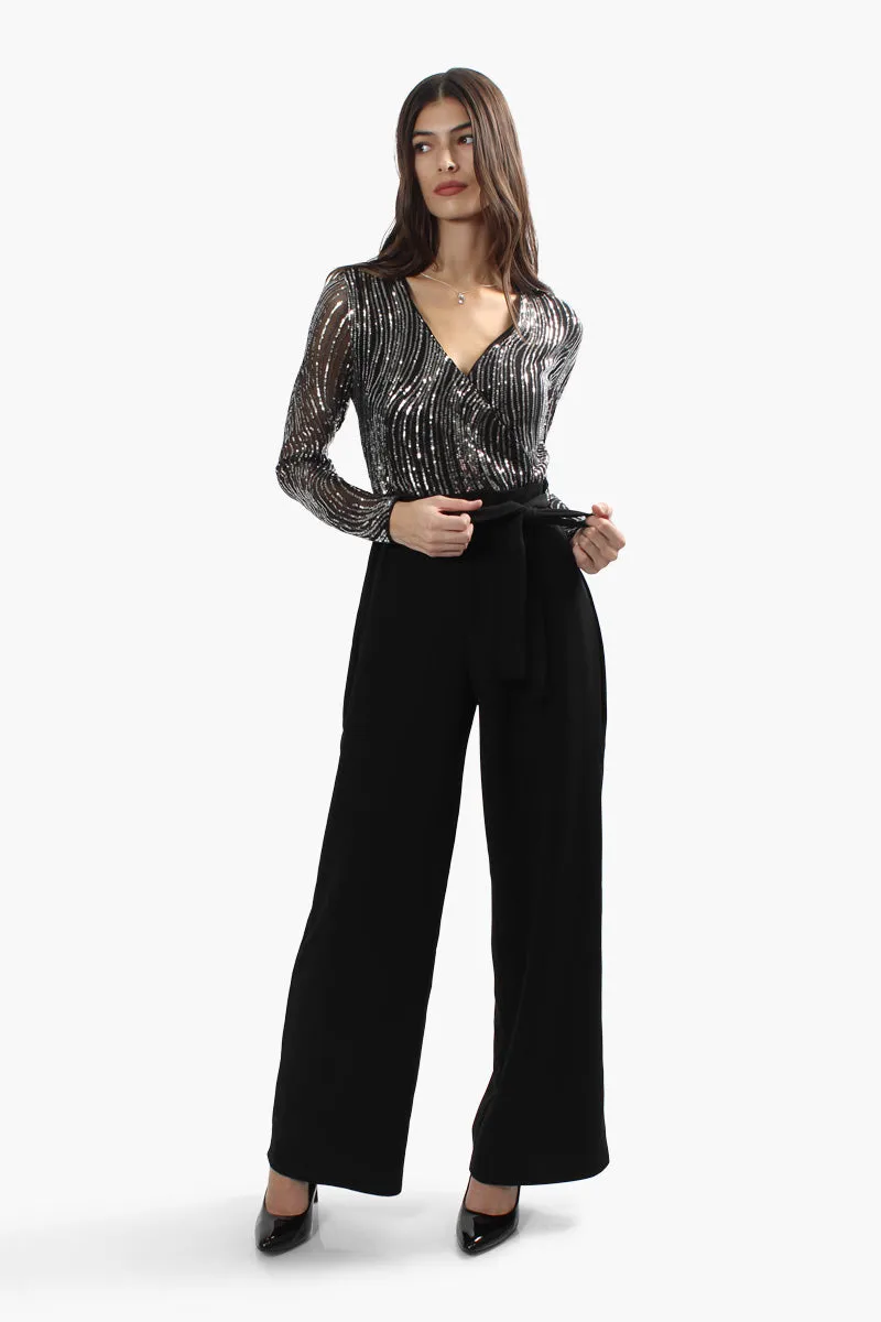 Limite Sequin Belted Long Sleeve Jumpsuit - Black sold by Fairweather product image thumbnail 2