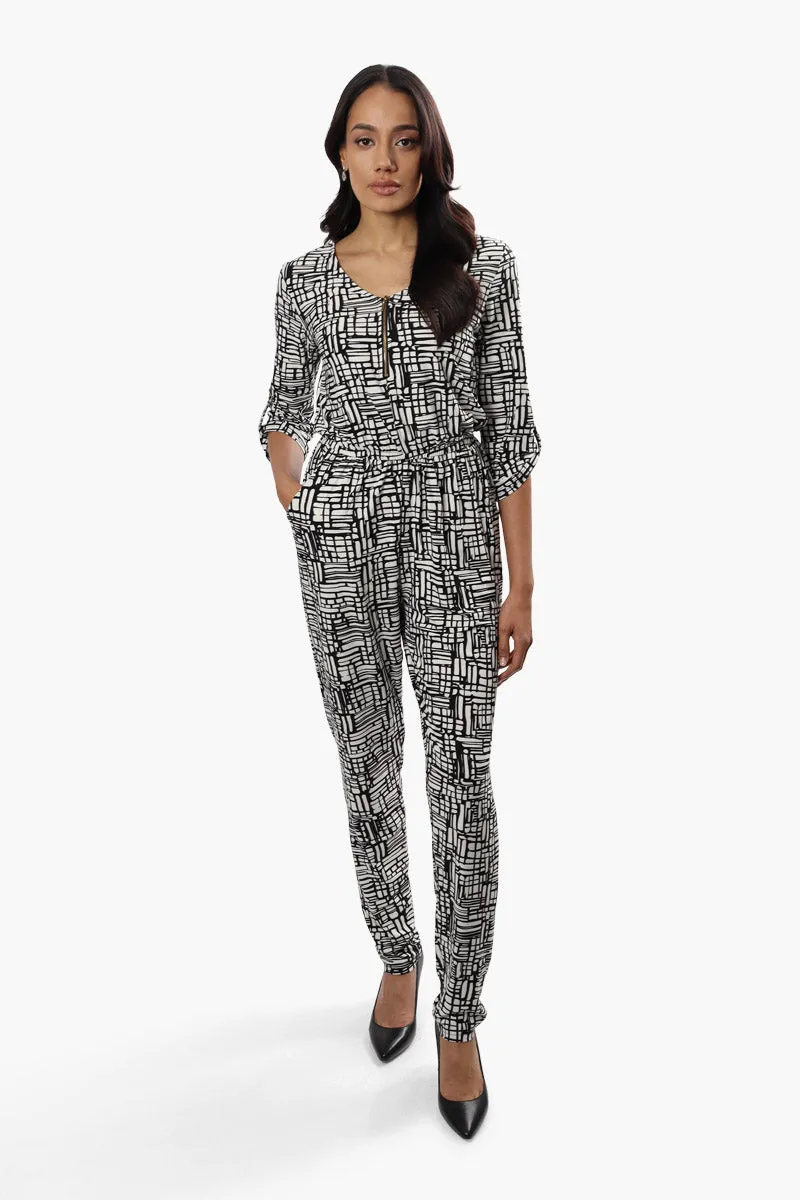 International INC Company Patterned Roll Up Sleeve Jumpsuit - Black sold by Fairweather