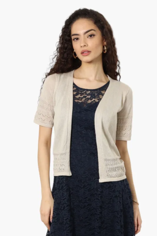 Impress Short Sleeve Crochet Shrug Cardigan - Beige sold by Fairweather