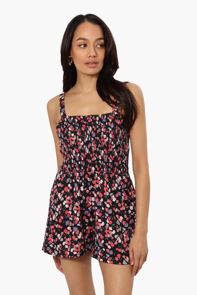 Magazine Floral Smocked Top Romper - Black sold by Fairweather