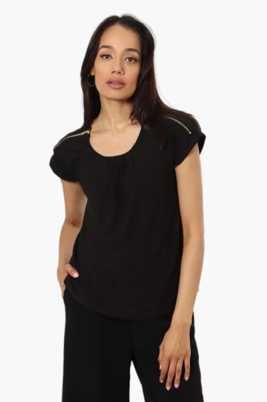 International INC Company Zip Shoulder Cap Sleeve Blouse - Black sold by Fairweather