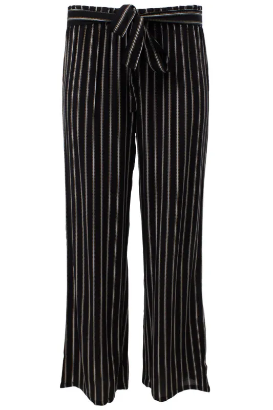 Striped Belted Palazzo Pants - Black sold by Fairweather