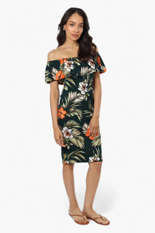 International INC Company Floral Off Shoulder Flounce Midi Dress - Green sold by Fairweather