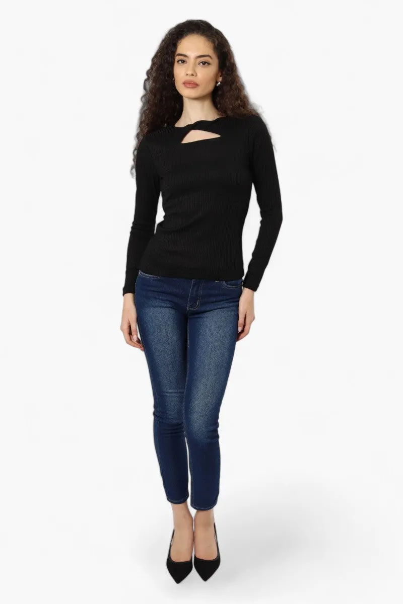 Magazine Ribbed Front Twist Long Sleeve Top - Black sold by Fairweather product image thumbnail 2