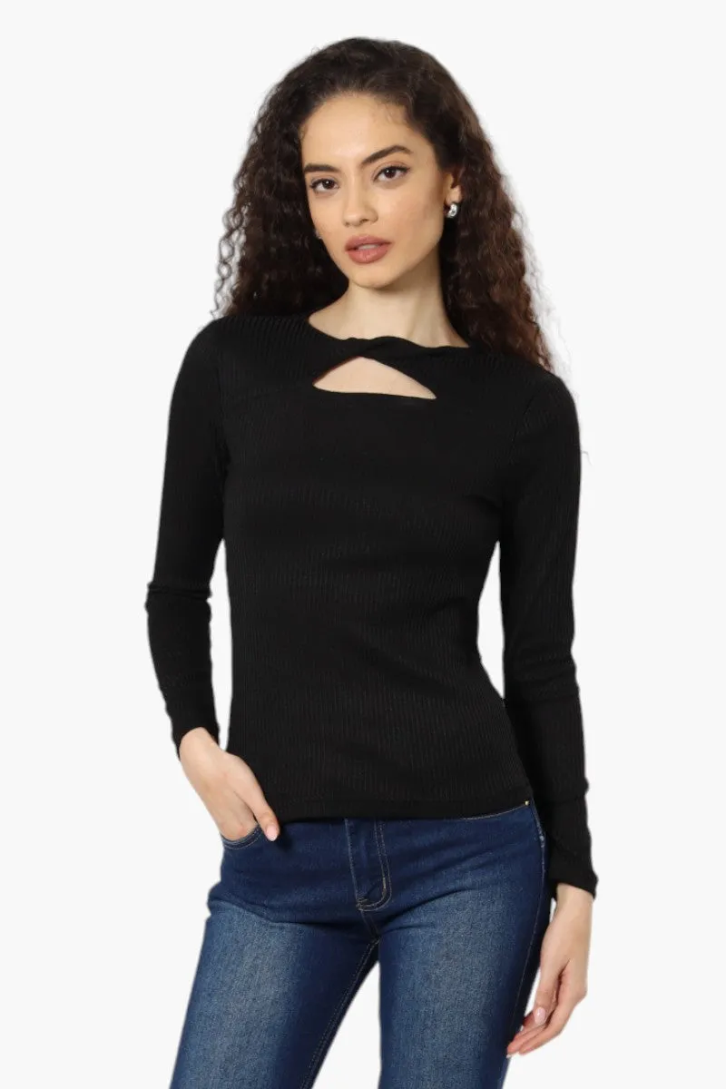 Magazine Ribbed Front Twist Long Sleeve Top - Black sold by Fairweather