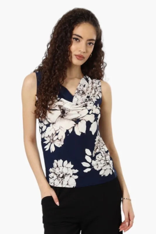 Impress Floral Cowl Neck Tank Top - Navy sold by Fairweather