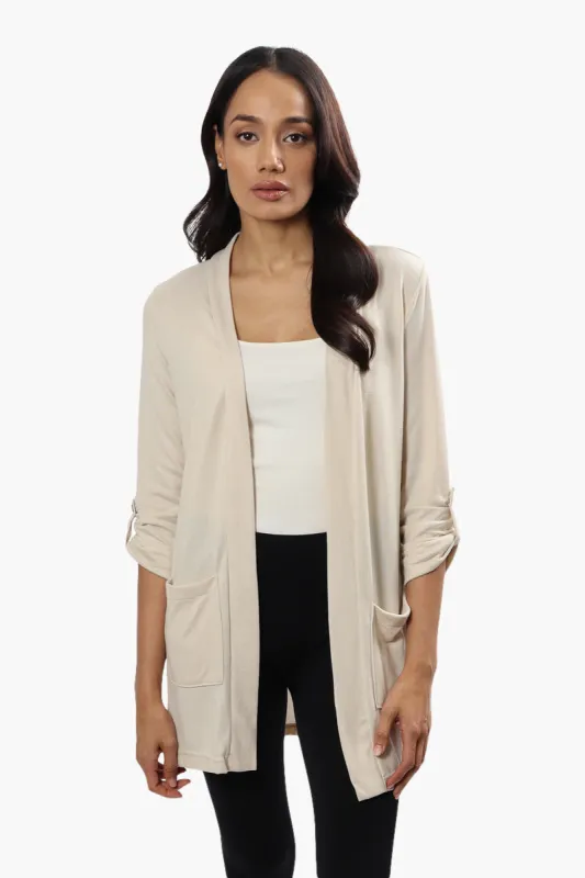Majora Open Front Roll Up Sleeve Cardigan - Beige sold by Fairweather