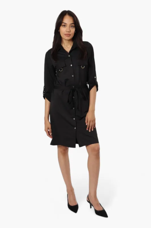Beechers Brook Belted Button Up Day Dress - Black sold by Fairweather