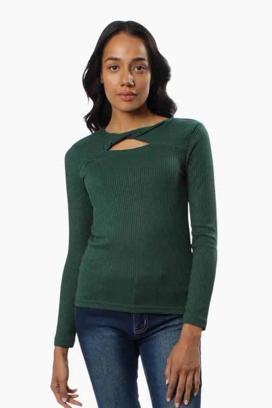 Magazine Ribbed Front Twist Long Sleeve Top - Green sold by Fairweather