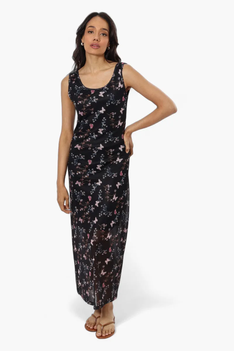 Majora Butterfly Pattern Mesh Maxi Dress - Black sold by Fairweather