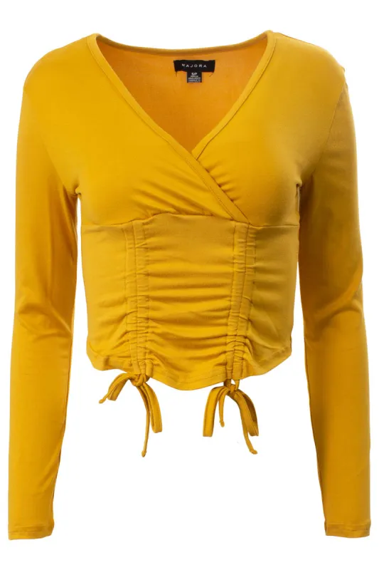 Solid Ruched Long Sleeve Top - Mustard sold by Fairweather