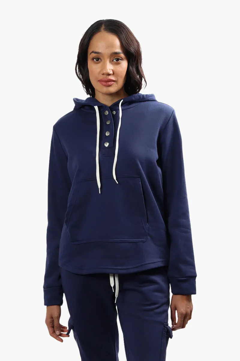 Fahrenheit Fleece Henley Hoodie - Navy sold by Fairweather