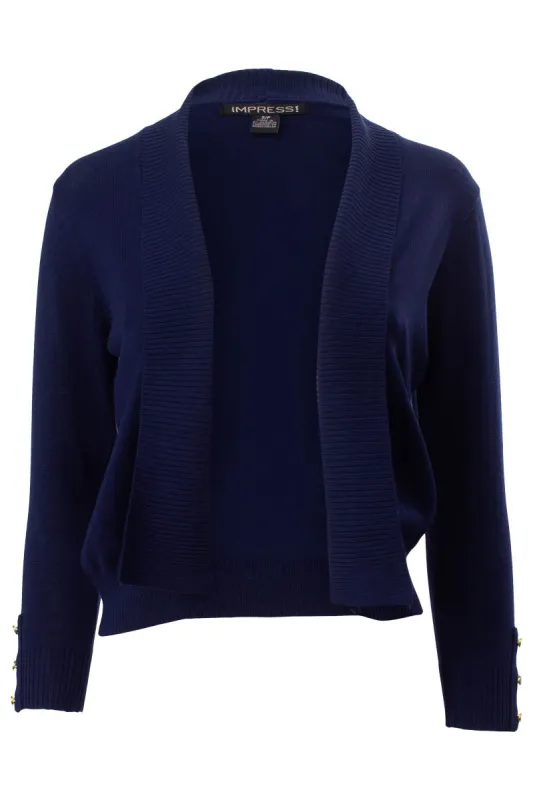 Solid Open Front 3/4 Sleeve Cardigan - Navy sold by Fairweather