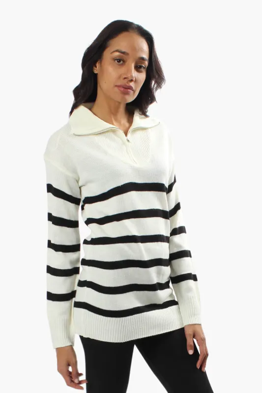 International INC Company Striped Front Zip Pullover Sweater - White sold by Fairweather