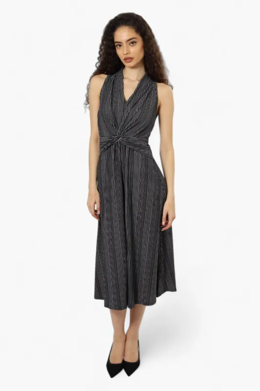 Limite Striped Sleeveless Front Twist Maxi Dress - Black sold by Fairweather