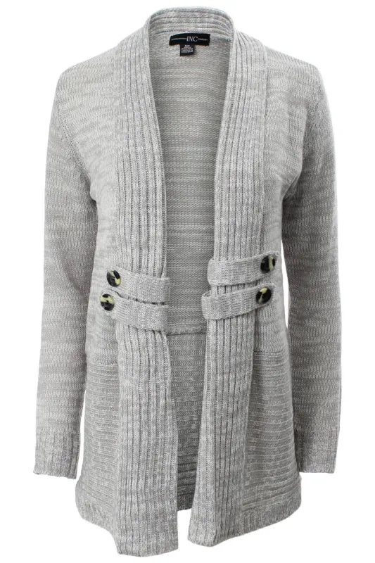 International INC Company Ribbed Lapel Button Trim Cardigan - Grey sold by Fairweather