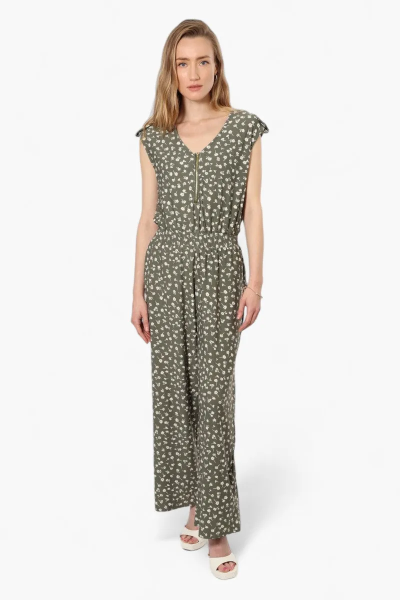 Limite Floral Front Zip Jumpsuit - Olive sold by Fairweather product image thumbnail 2