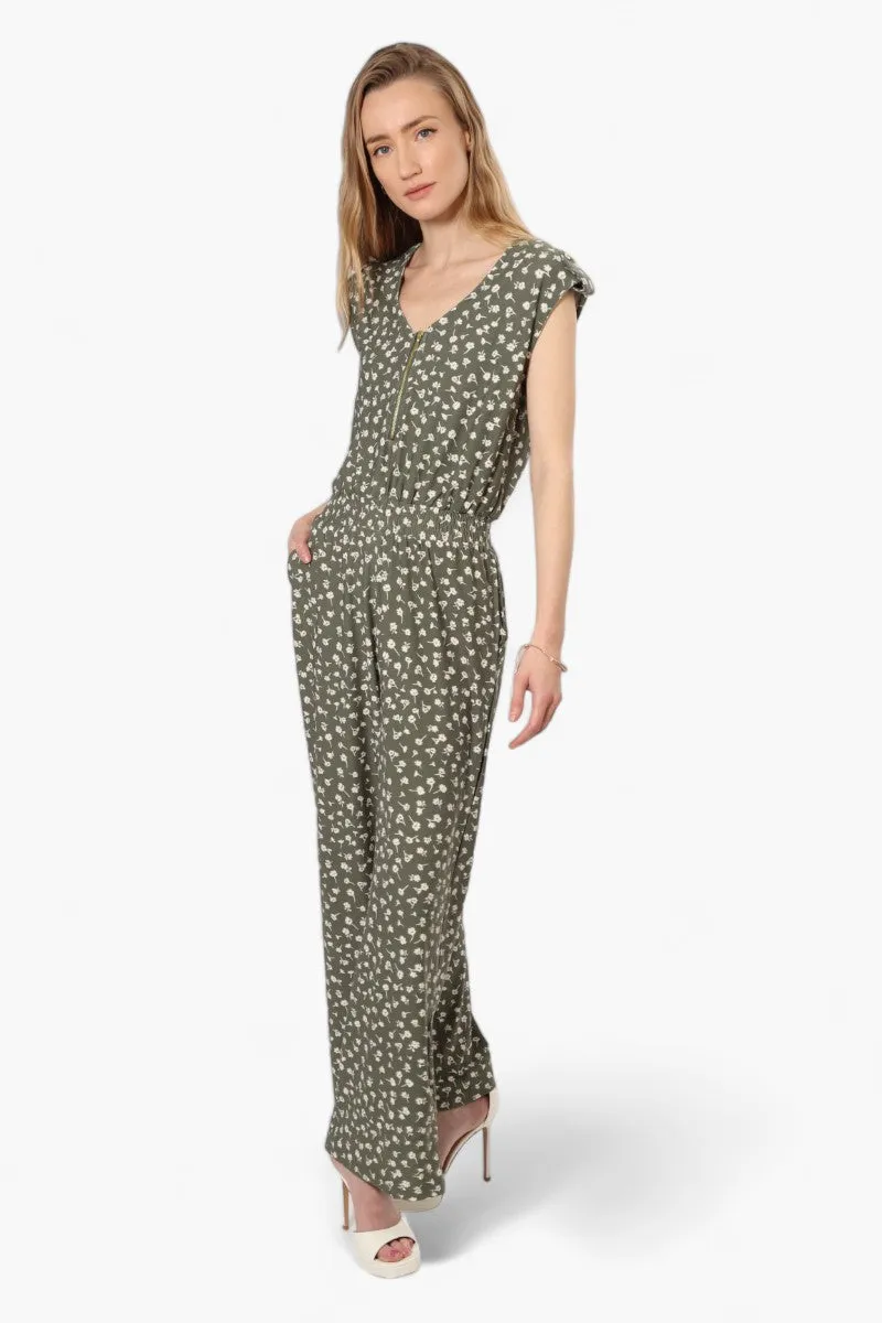 Limite Floral Front Zip Jumpsuit - Olive sold by Fairweather
