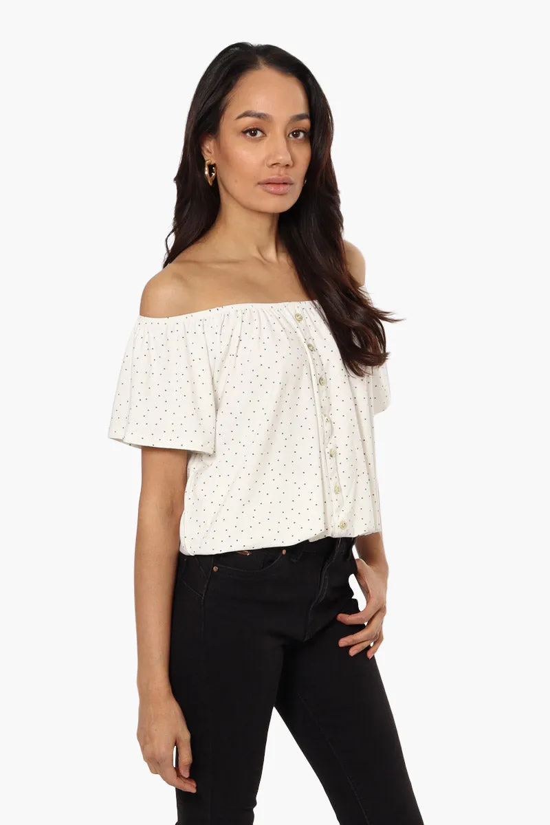 International INC Company Patterned Placket Off Shoulder Blouse - White sold by Fairweather