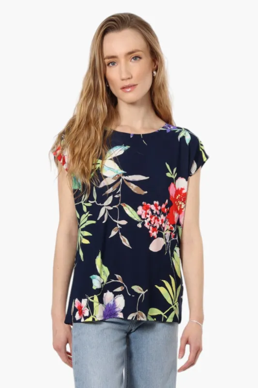Impress Floral Cap Sleeve Shirt - Navy sold by Fairweather