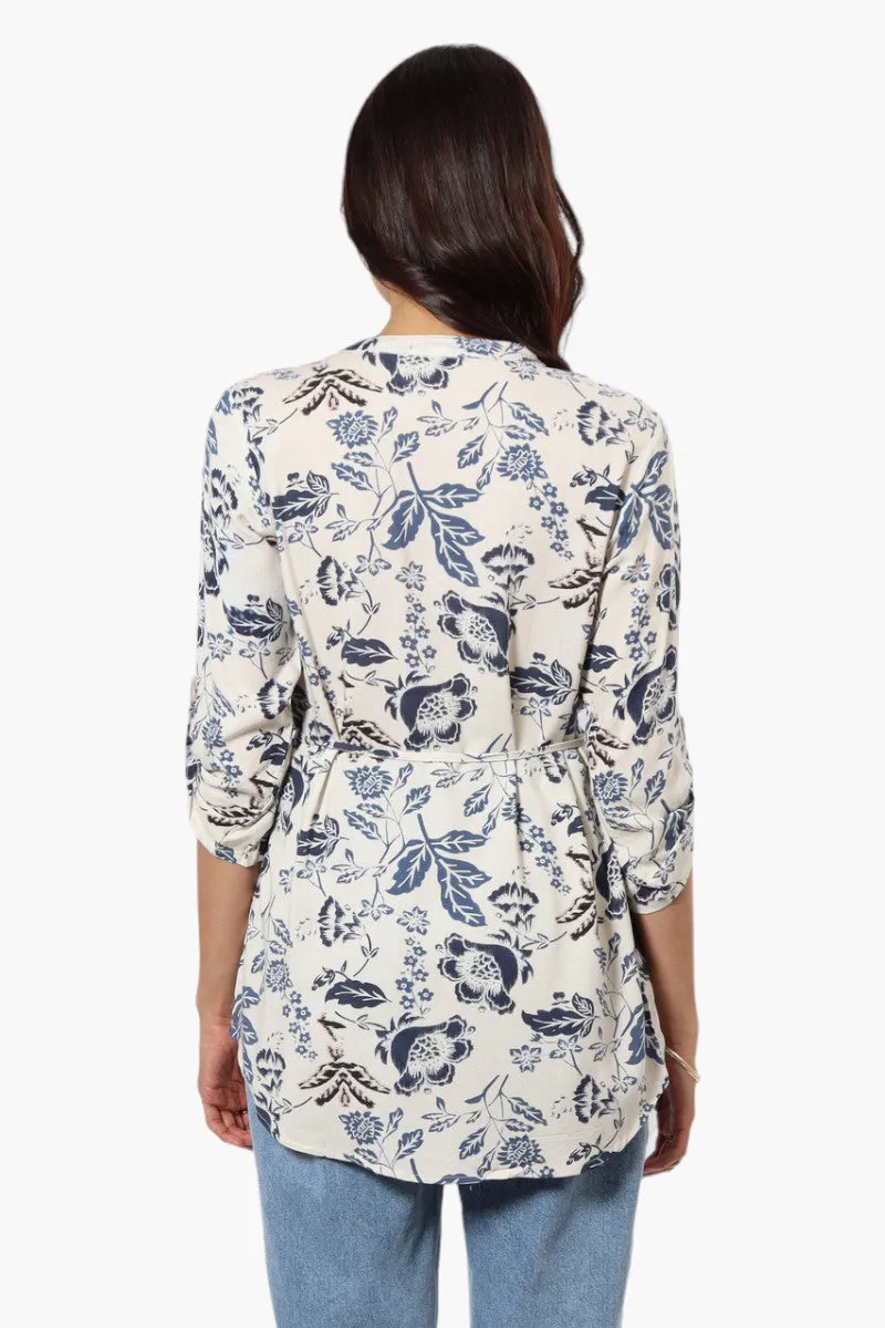 Beechers Brook Floral Belted Roll Up Sleeve Blouse - Beige sold by Fairweather product image thumbnail 4