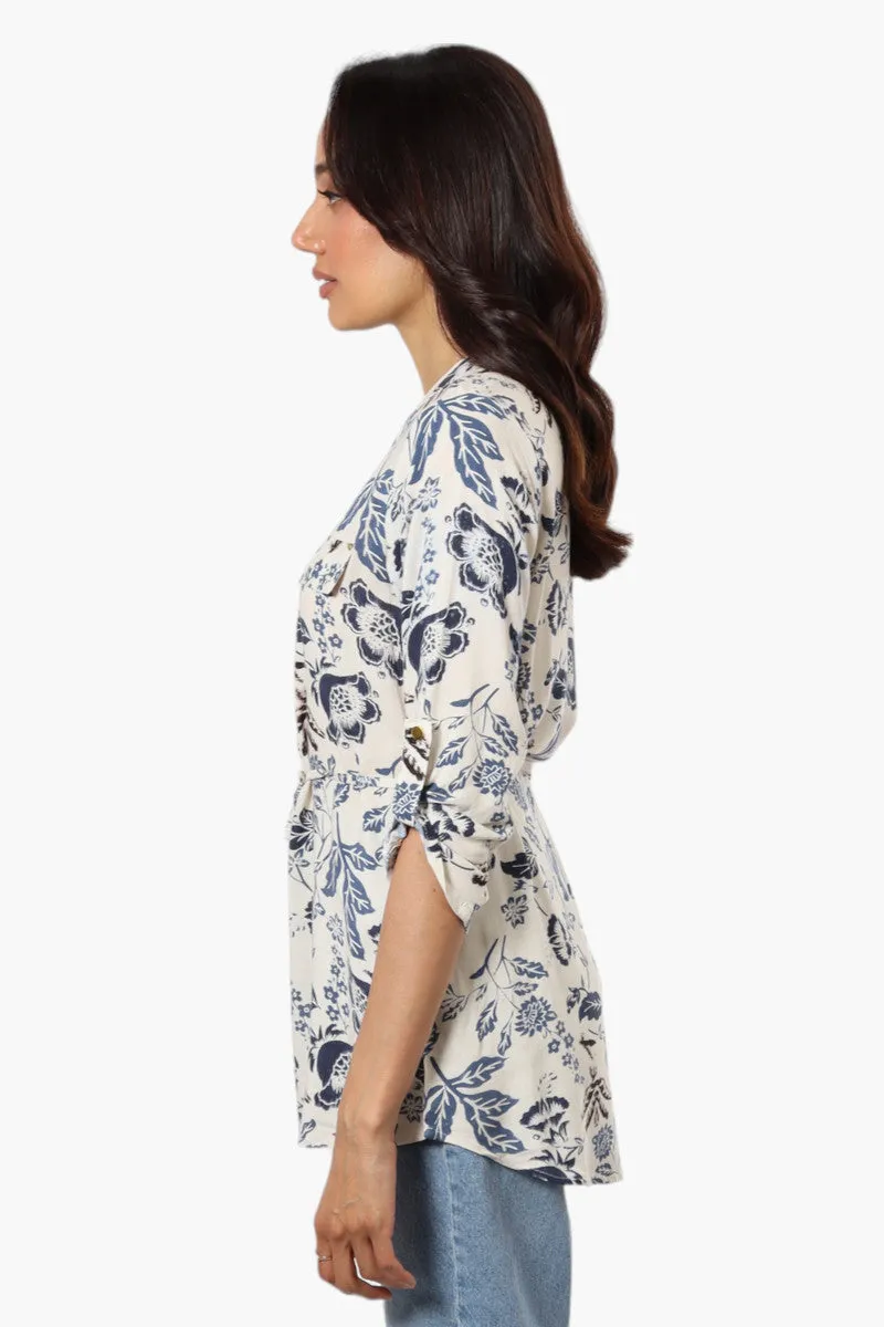 Beechers Brook Floral Belted Roll Up Sleeve Blouse - Beige sold by Fairweather product image thumbnail 3