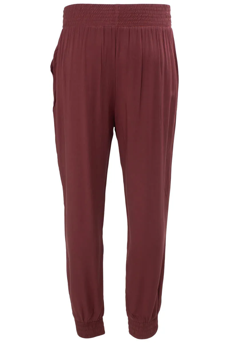 Belted Solid Challis Jogger Pants - Burgundy sold by Fairweather product image thumbnail 3