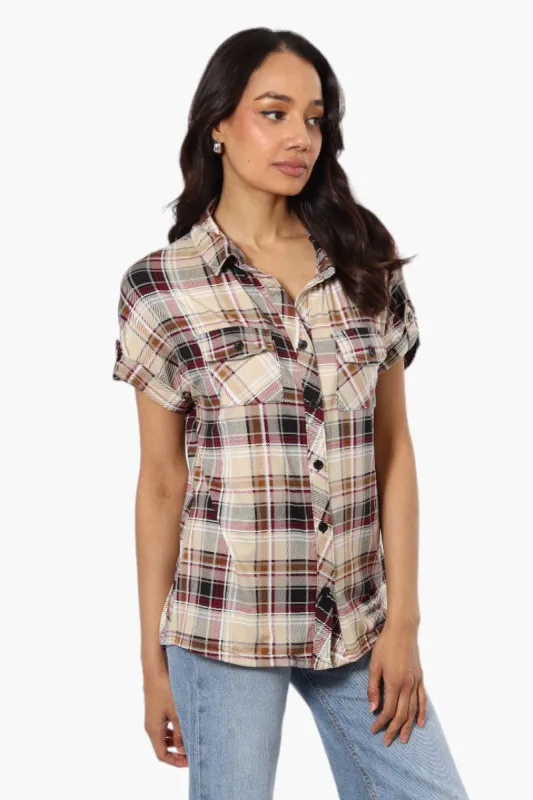 Urbanology Plaid Front Flap Pocket Shirt - Beige sold by Fairweather